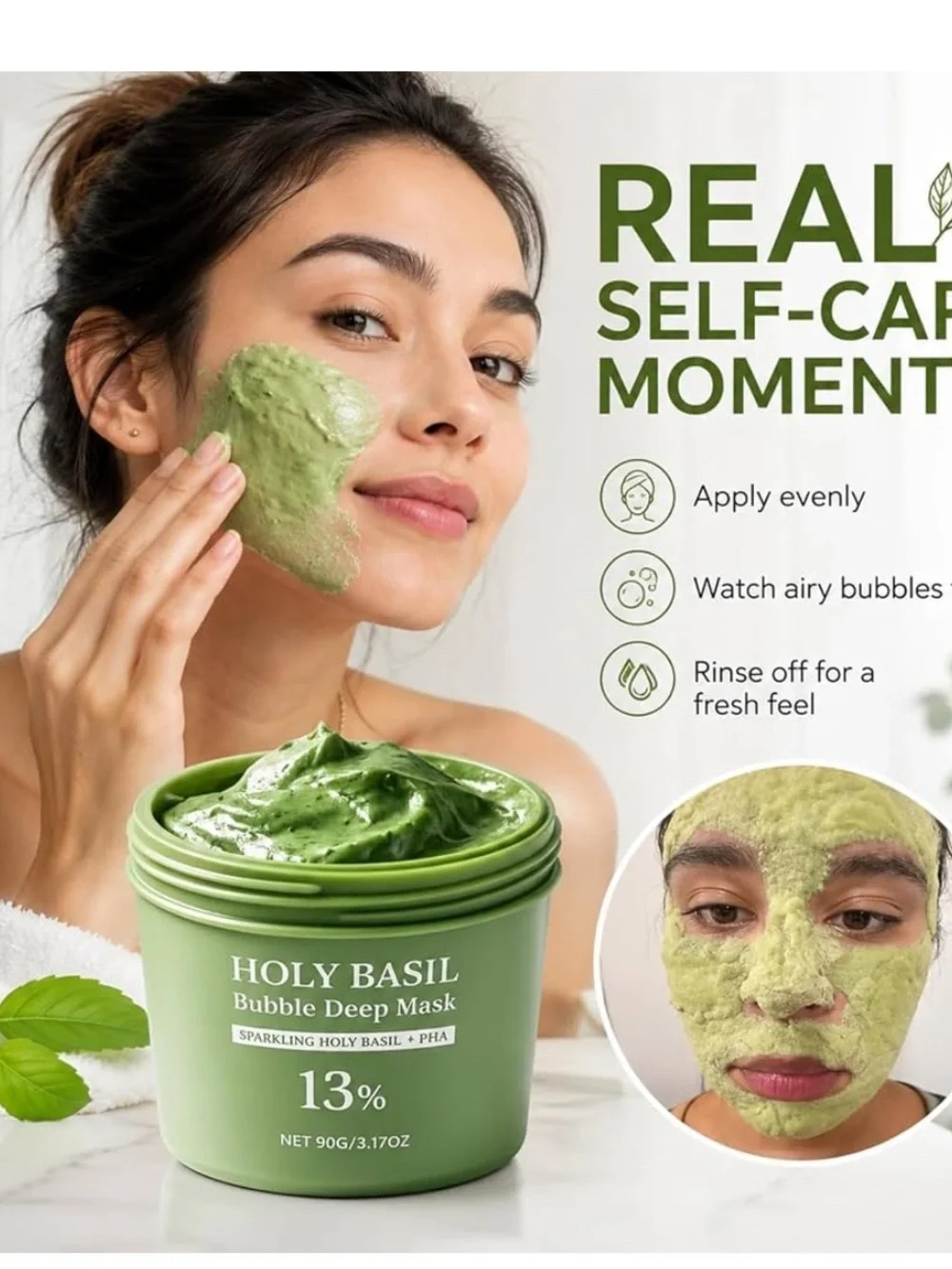 Vareline Sparkling Holy Basil Bubble Deep Mask Green 3.17oz Clay-to-Foam NEW